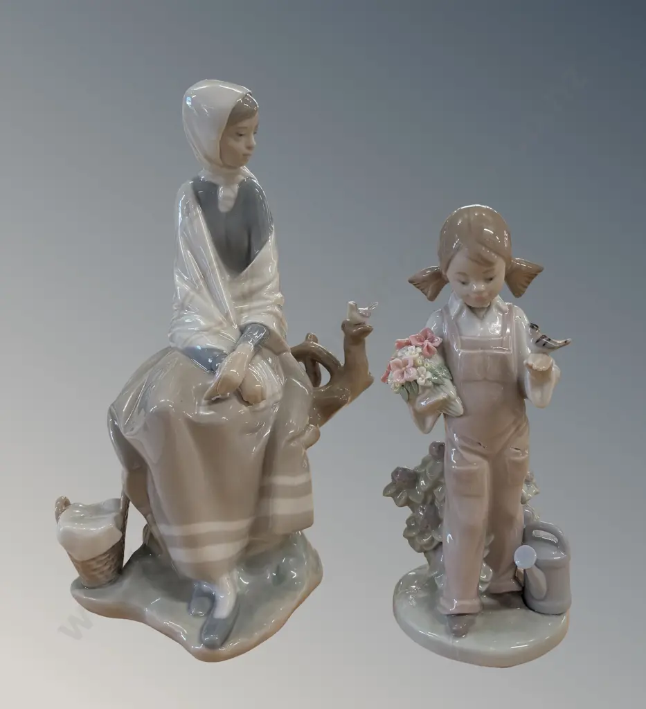 Lladro Figures - Flower Girl & Shepherd Lady H15-24cm, AF Image 1++