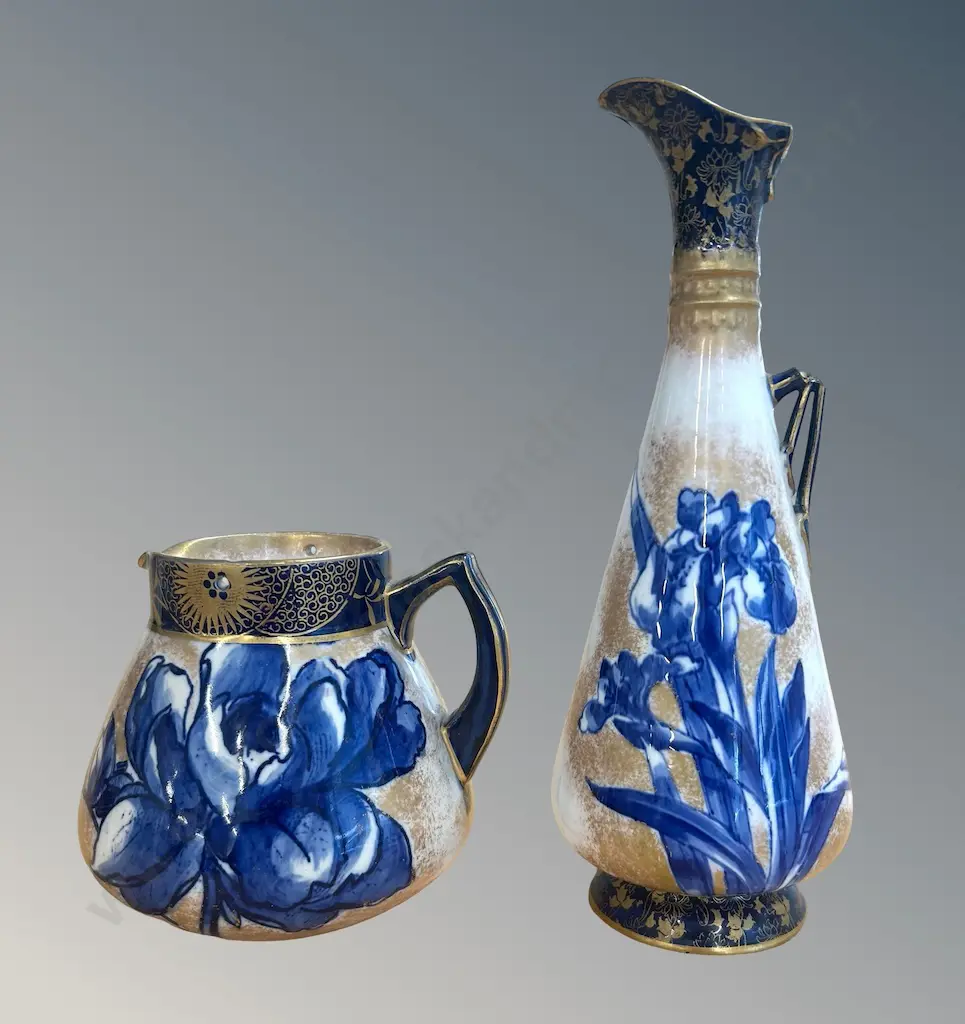 Royal Doulton Iris Pattern Jug H10cm and Iris Pattern Ewer AF, H22cm Image 1++