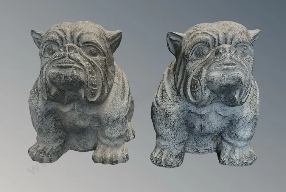 Pair of Concrete Coloured Composite Bulldogs H31cm Image 1++