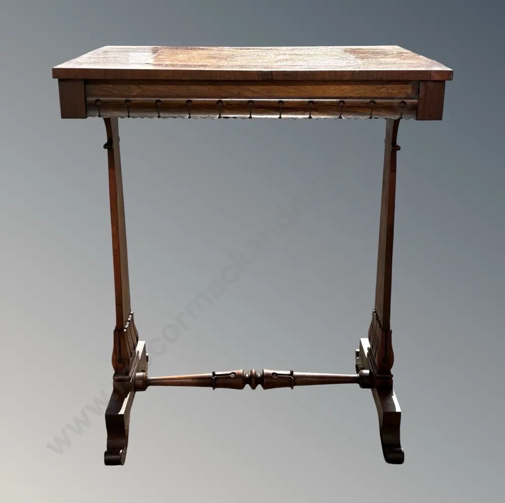 Oak Sewing Table on Stretcher Base with Carved Border H74xxW60xD40cm Image 1++