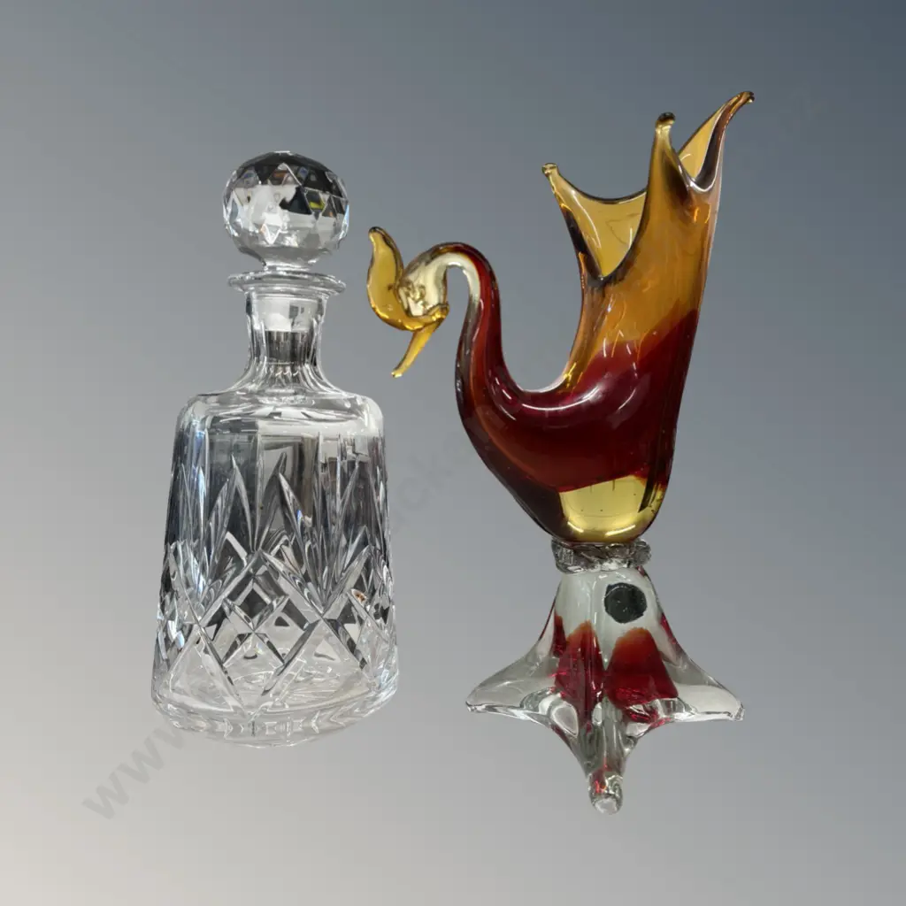 Crystal Decanter and Murano Glass Bird Vase, H29cm Image 1++