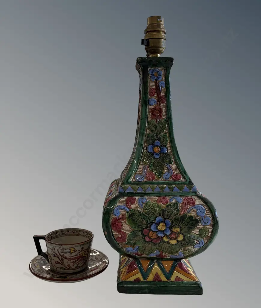 Italian Majolica Style Lamp Base AF H37cm and Faenza Coffee Cup and Saucer Image 1++