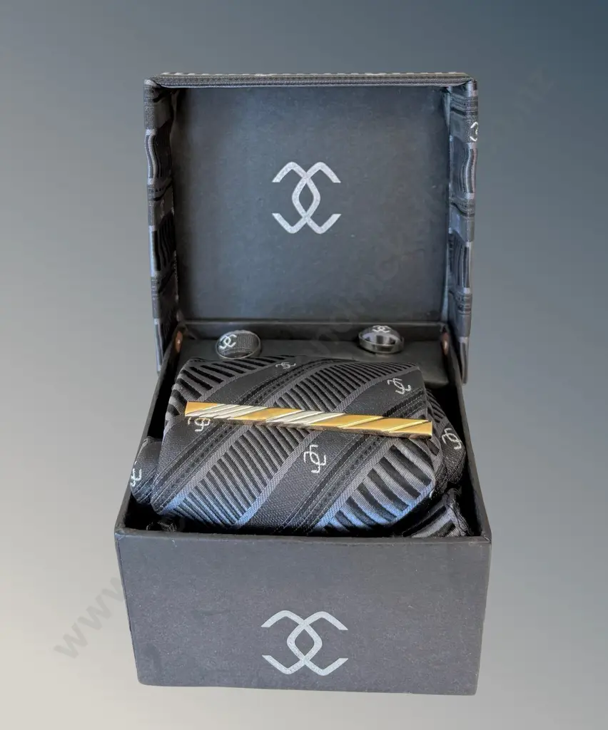 Boxed Chanel Tie, Cufflinks and Tie Pin Image 1++