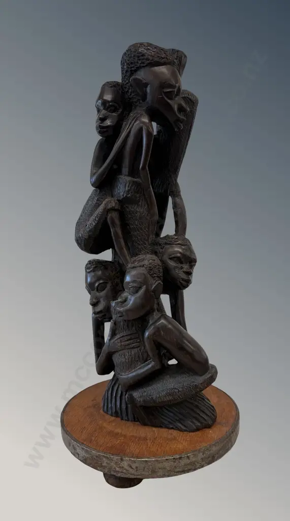 Mill Relics Trivet and African Wooden Carved Figures, H32cm Image 1++