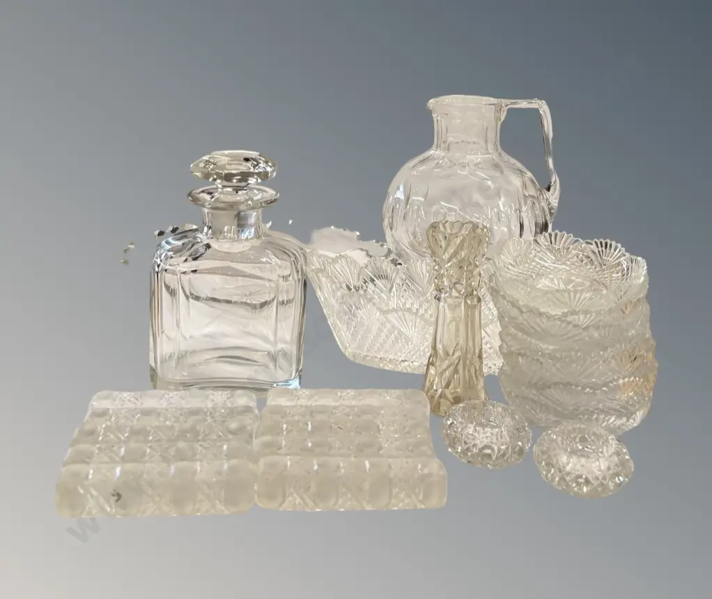  Assorted Cut Crystal Dishes, Quantity of Knife Rests, Jug and Scent Bottle Image 1++