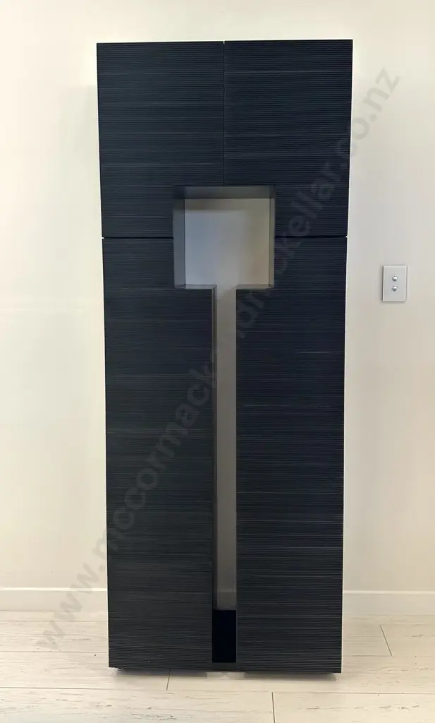 Contemporary Ribbed Dark Wood Cocktail Cabinet - contents not included H178xW67xD32cm Image 1++