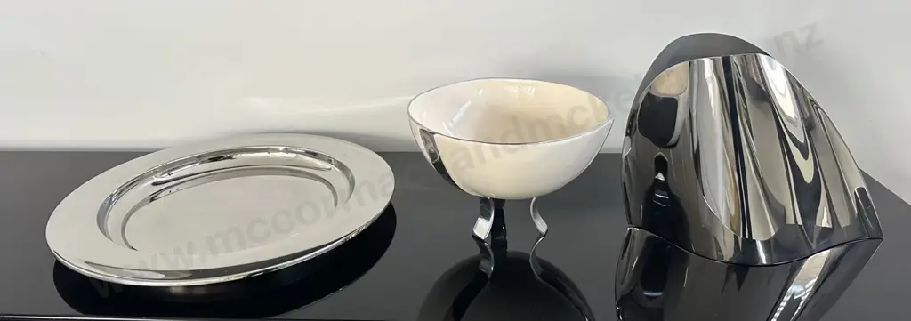 Modern Chrome Plate, Bowl and Vase Image 1++