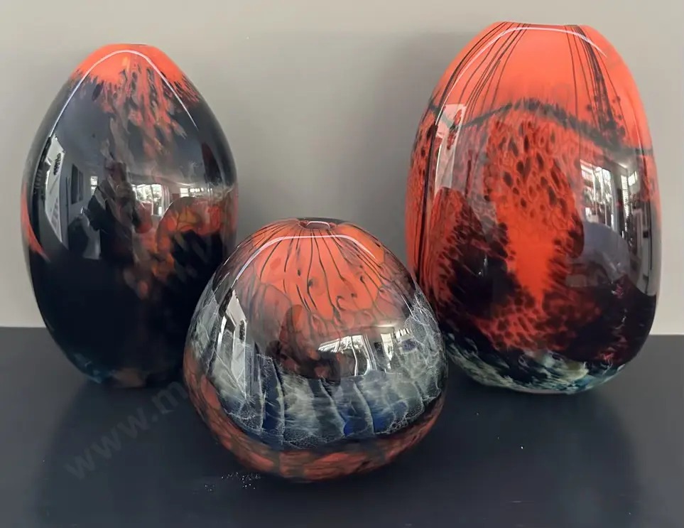 Three Lava Glass Orbs - Signed H12-21-23cm Image 1++