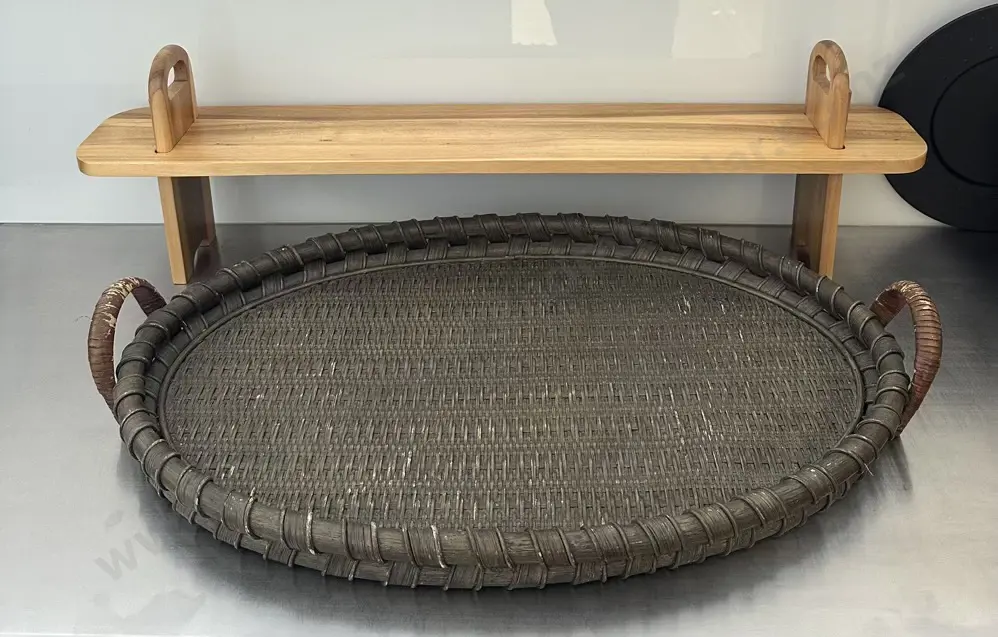Tapas Plank Serving Board L95cm and Large Oval Cane Bread Basket L79cm Image 1++