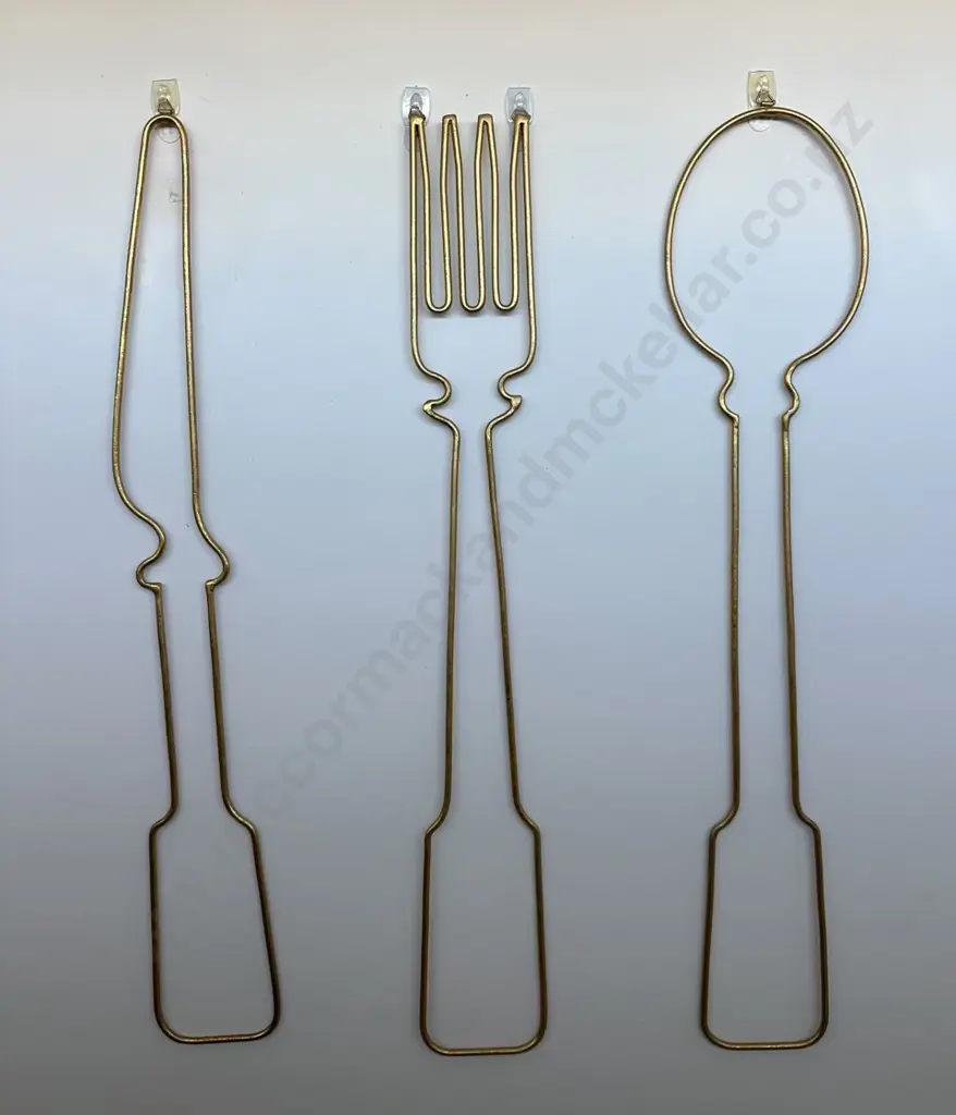 Brass Wall Hanging Knife, Fork and Spoon H75cm Image 1++
