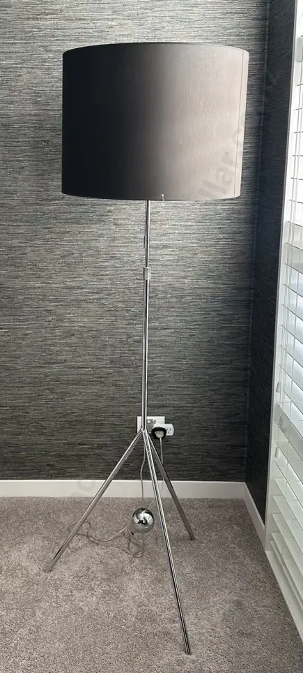 Chrome Standard Lamp on Tripod Base with Shade H175cm Image 1++