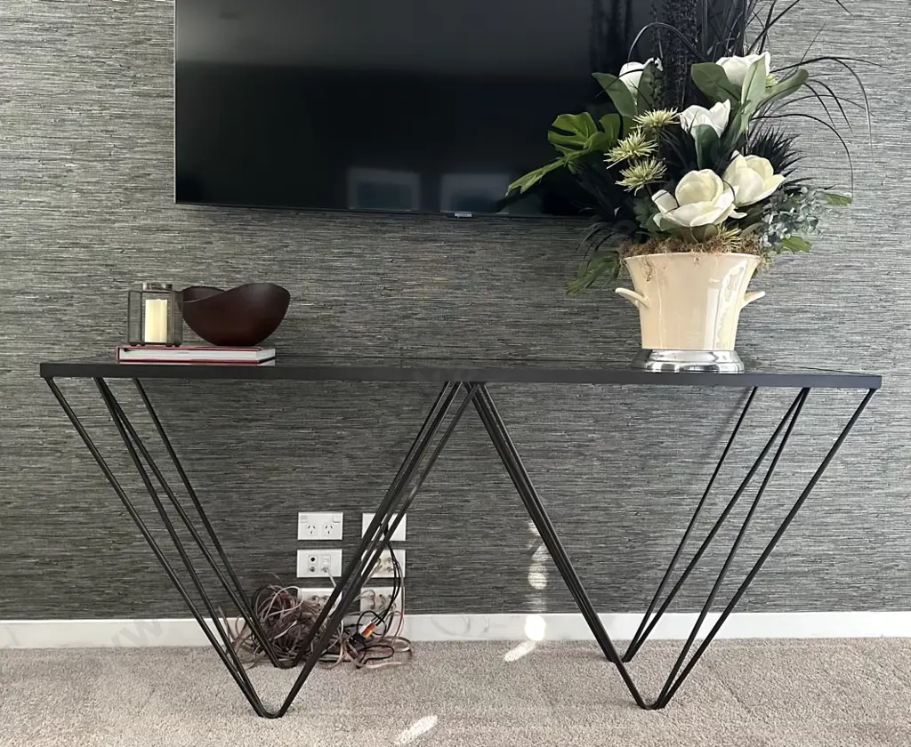 Bronze Metal Based Black Glass Console Table L172xD53xH78cm Image 1++