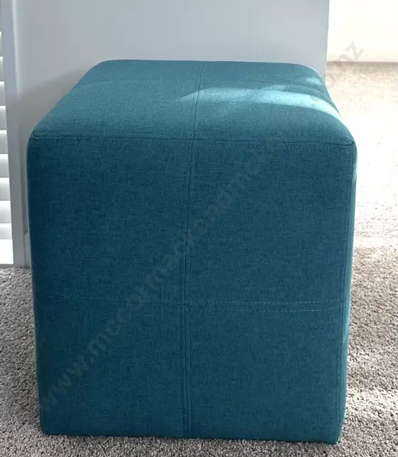 Teal Fabric Upholstered Cube Pouf H45xD43cm Image 1++