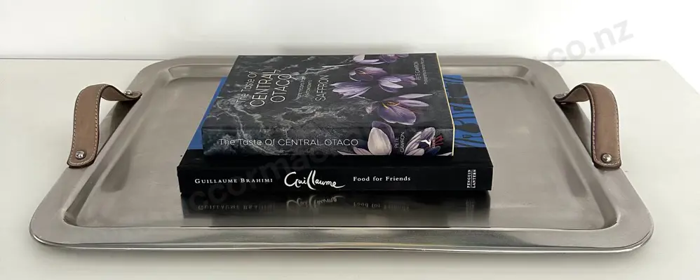 Silver Leather Handled Tray and Books Image 1++