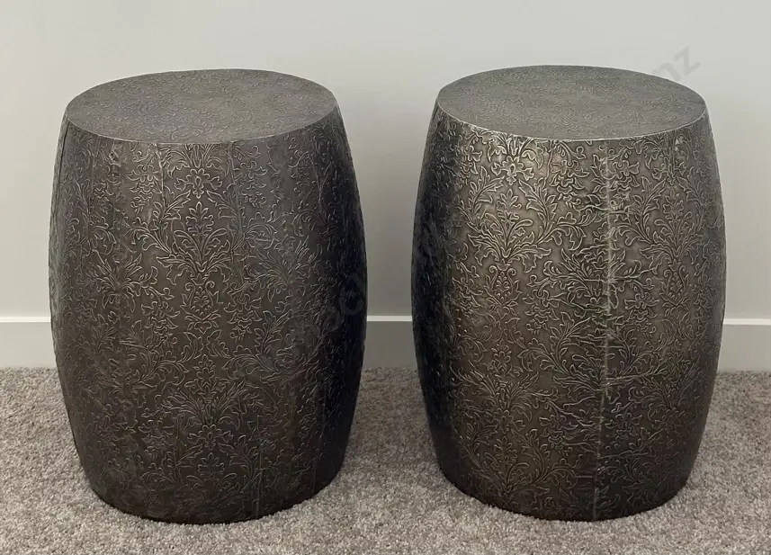 Pair of Bronze Coloured Floral Stools/Tables H48xD35cm Image 1++