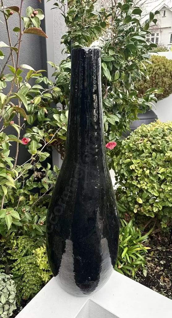 Black Glazed Waisted Terracotta Garden Ornament H105cm Image 1++
