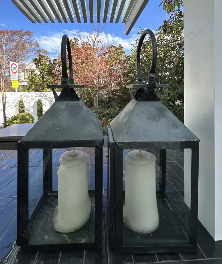 Two Glass Hurricane Lanterns H58cm Image 1++