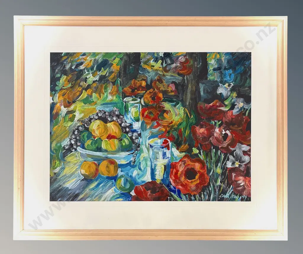 Dana Toki - Fruit and Flowers Still Life, 1994, oil on paper, 550x740mm Image 1++
