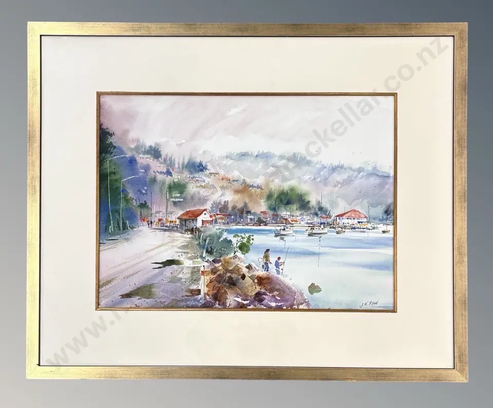 JK Reed - Redcliffs and Clubhouse Christchurch, watercolour on paper, 520x720mm Image 1++