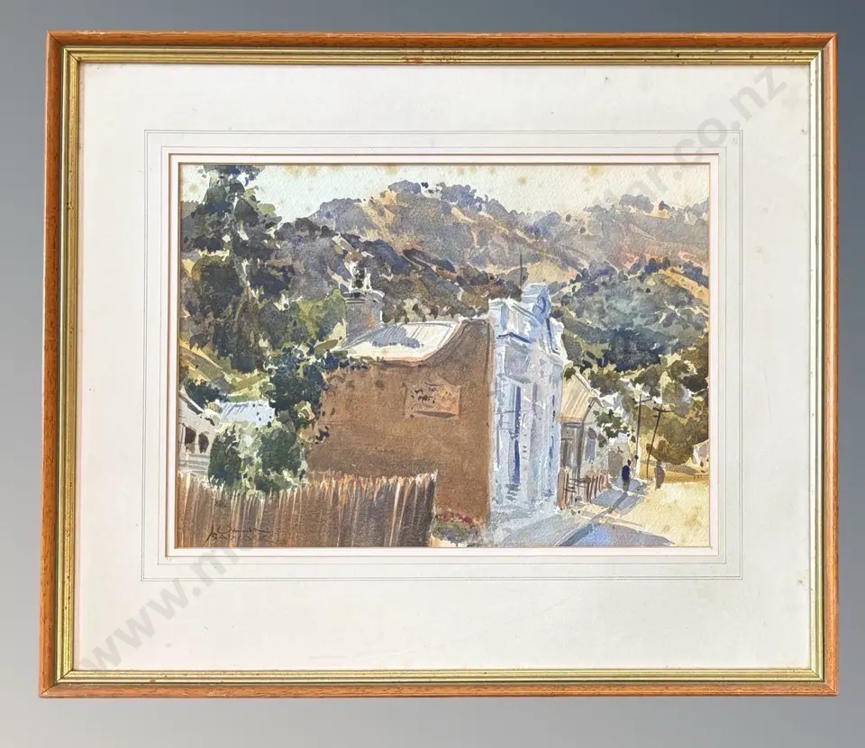 John Badcock - Custom House Akaroa, watercolour on paper (some foxing), 250x345mm Image 1++