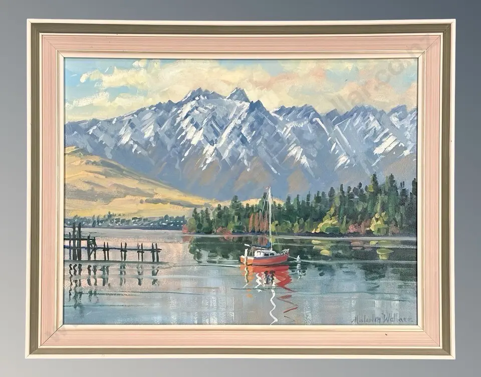 Malcolm Wallace - Yacht on Lake Wakatipu, oil on board, 395x525mm Image 1++