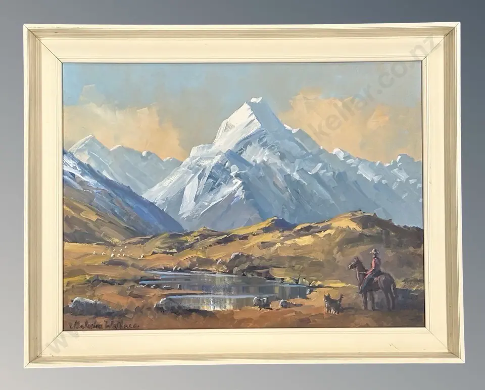 Malcolm Wallace - Shepherd on Horseback near Mt Cook, oil on board, 435x600mm Image 1++