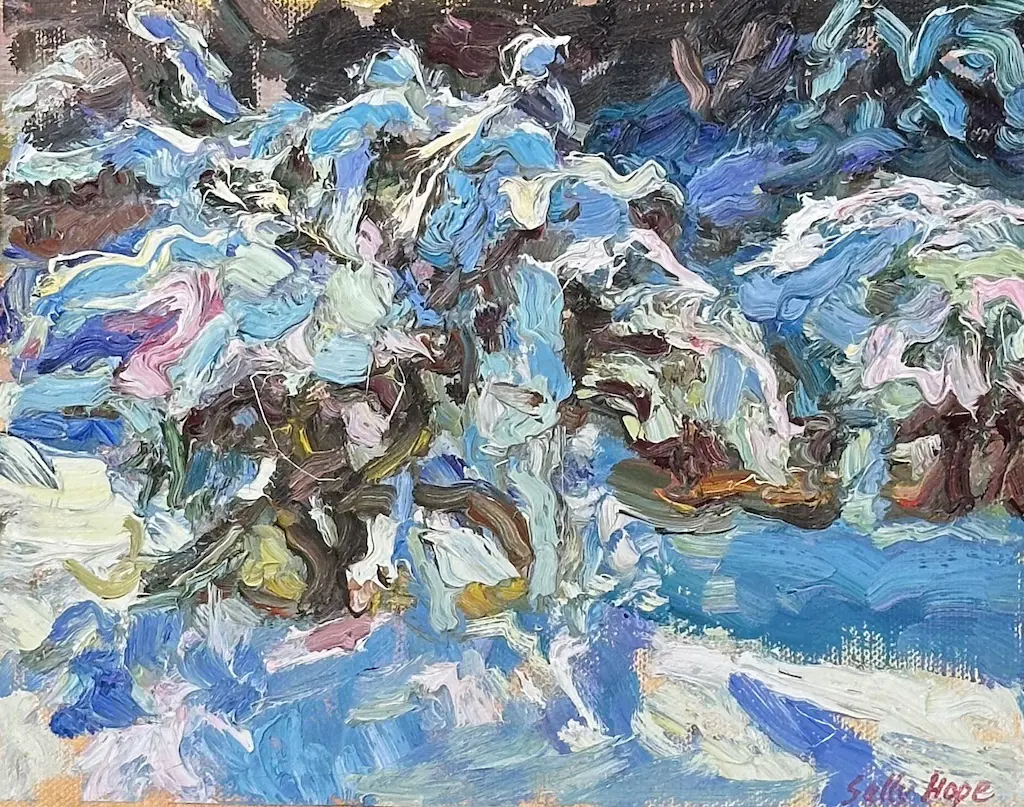 Sally Hope - Snow Laden Matagouri, oil on board, 180x225mm Image 1++