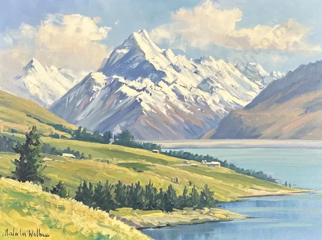 Malcolm Wallace - Mt Cook from Lake Pukaki, oil on board, 455x610mm Image 1++