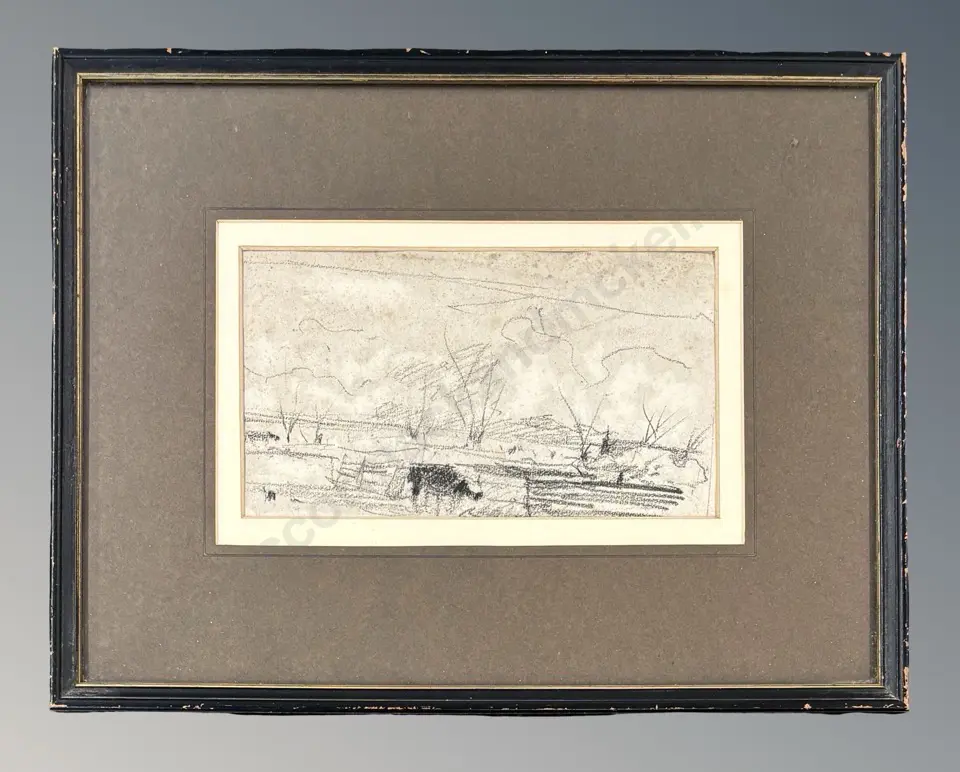 Petrus Van der Velden - Landscape with Cow,1940, charcoal and wash on paper, 115x205mm Image 1++