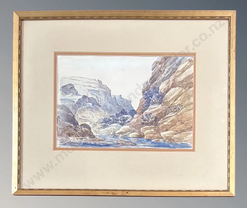 Atrrib. to Sir William Fox - Rocky River Waimea, watercolour on paper, 170x255mm Image 1++