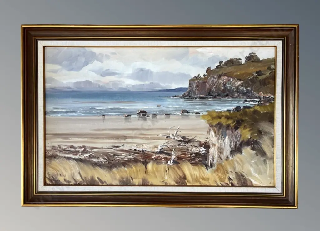 Aston Greathead - Sandy Bay, South Westland, oil on board, 390x640mm Image 1++