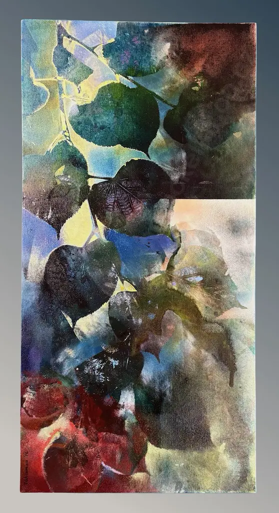 Signed Wiseman - Leaves and Flower, oil on canvas, 380x760mm Image 1++