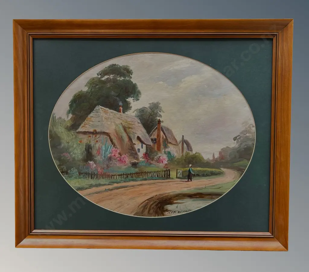  Jesse Hollobon - Thatched Cottages, oil on board, 370x470mm Image 1++