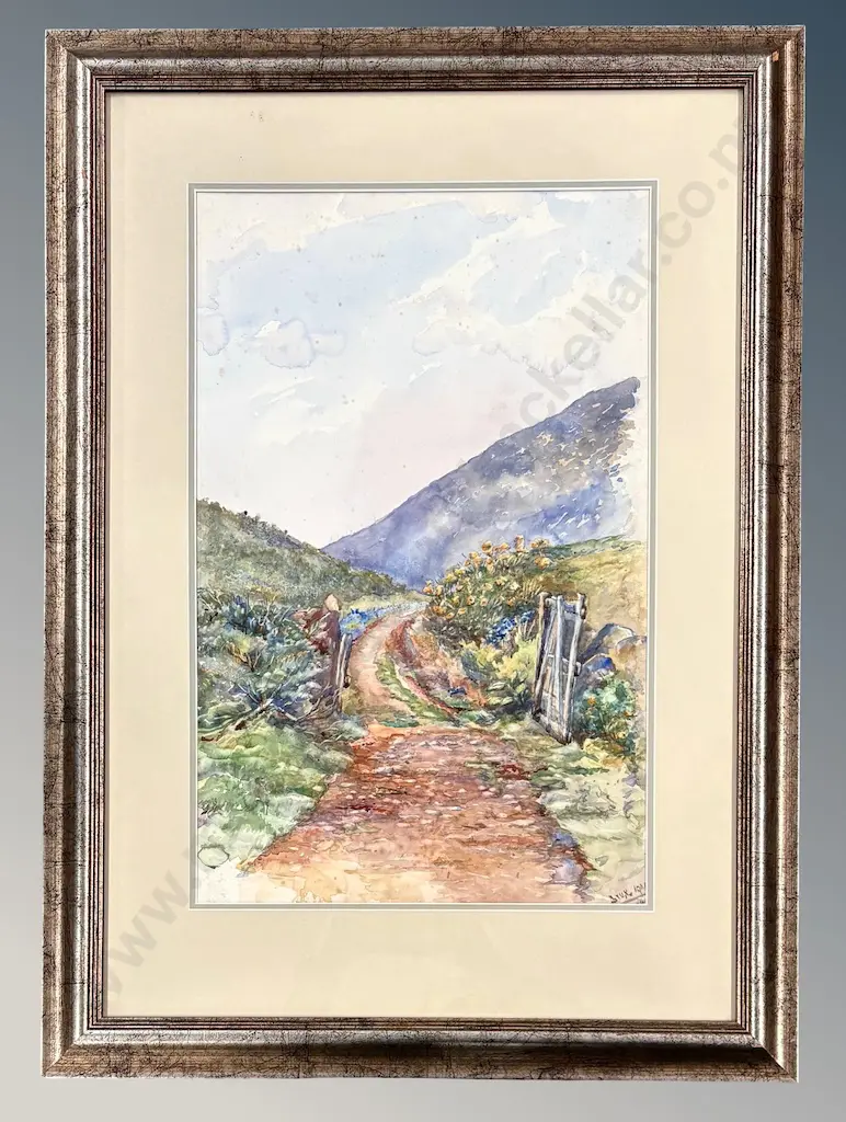 Signed RH corner - Country Lane, watercolour on paper, 495x310mm Image 1++