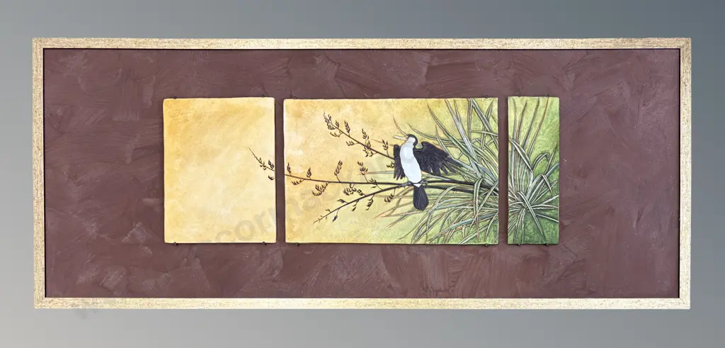 Craig Fletcher - Pied Shag, tiles mounted on board, 440x1130mm Image 1++