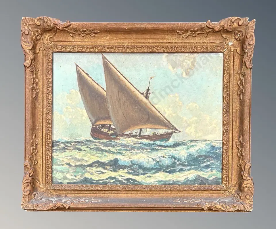 John Dallison - Under Full Sail, oil on canvas, AF frame, 345x450mm Image 1++