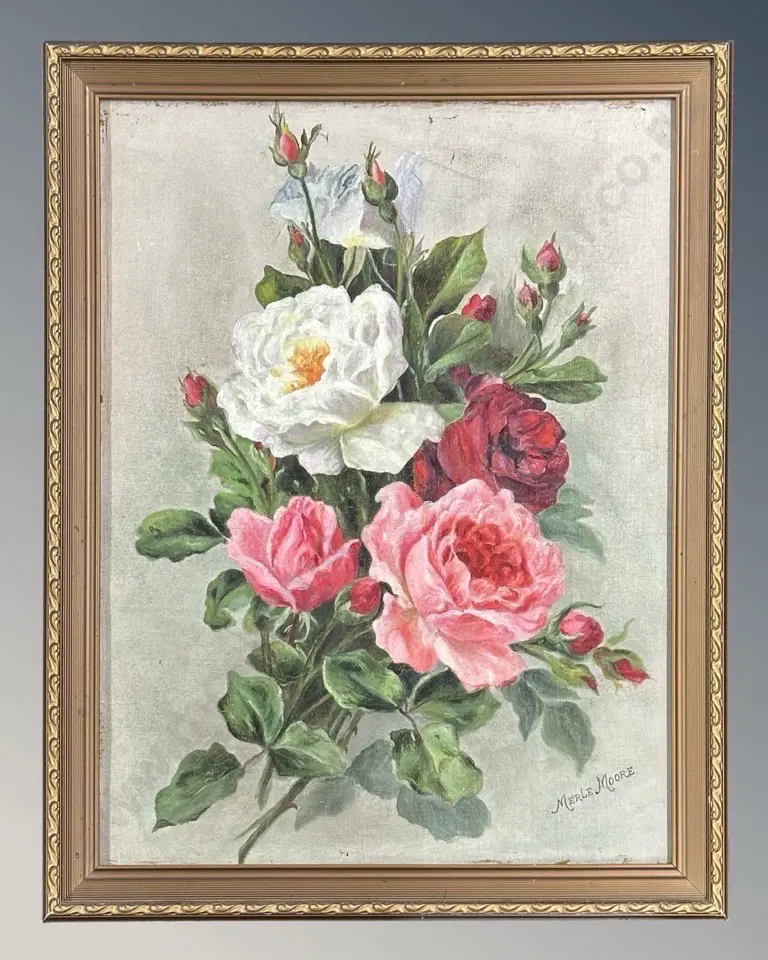 Merle Moore - Roses, oil on board, 490x370mm Image 1++