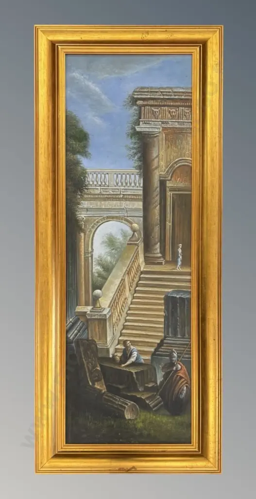 Unsigned - Architectural Capriccio, oil on board, 900x290mm Image 1++