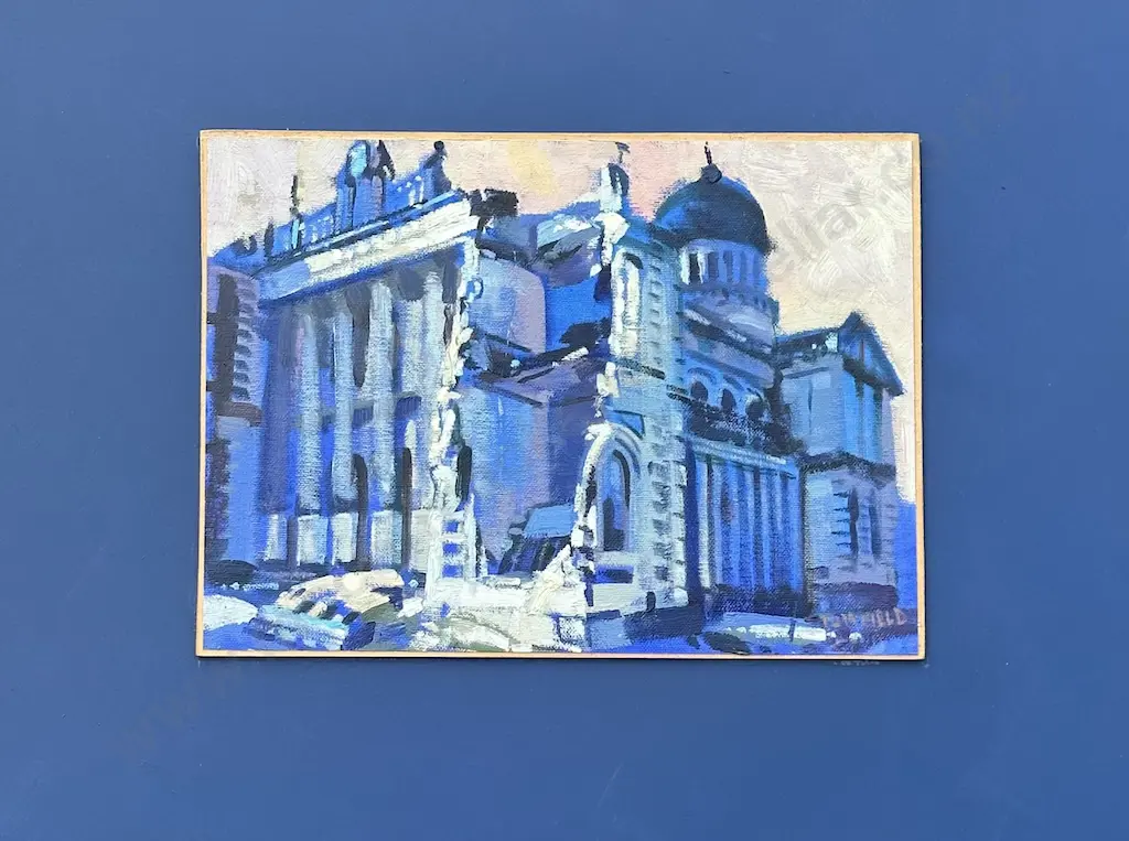 Tom Field - Christchurch Catholic Cathedral after the Earthquake, oil on board, 460x610mm Image 1++