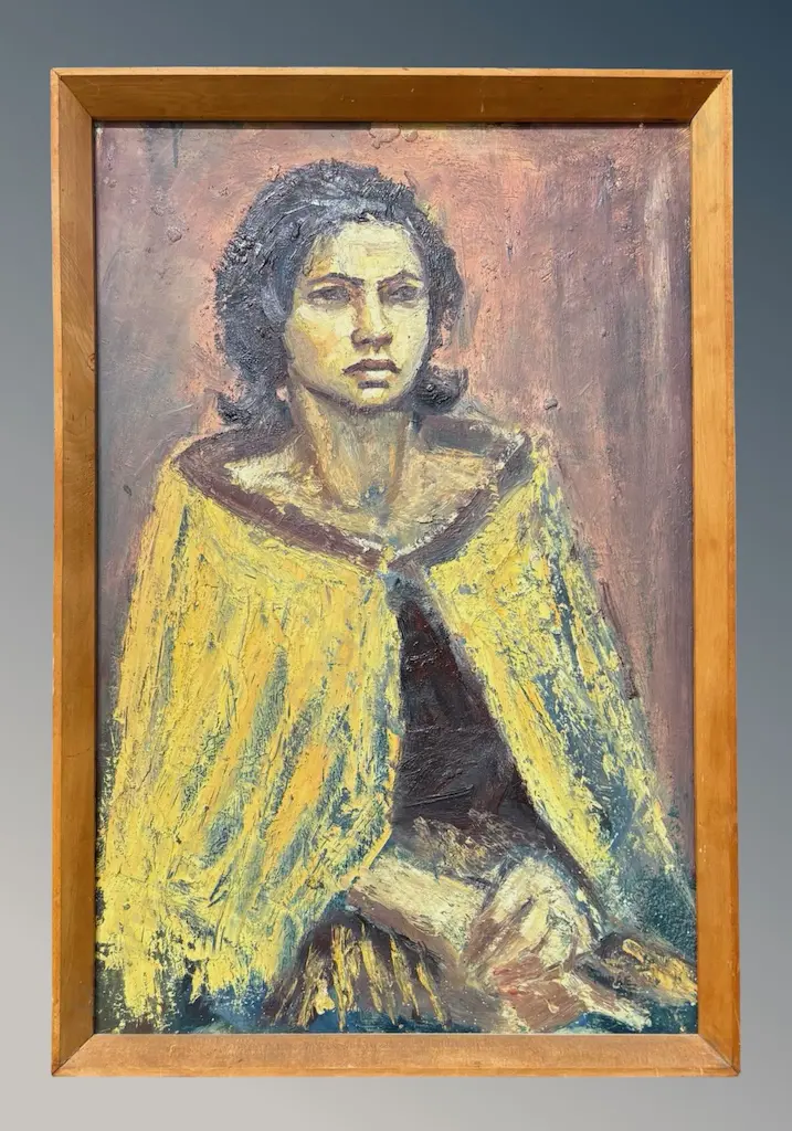 Signed Mudge - Māori Girl, oil on board, 595x385mm Image 1++