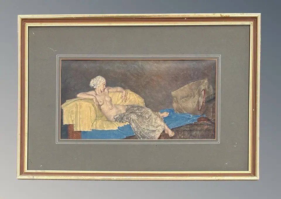 Russell Flint - Reclining Nude, print on paper (no glass) 200x395mm Image 1++