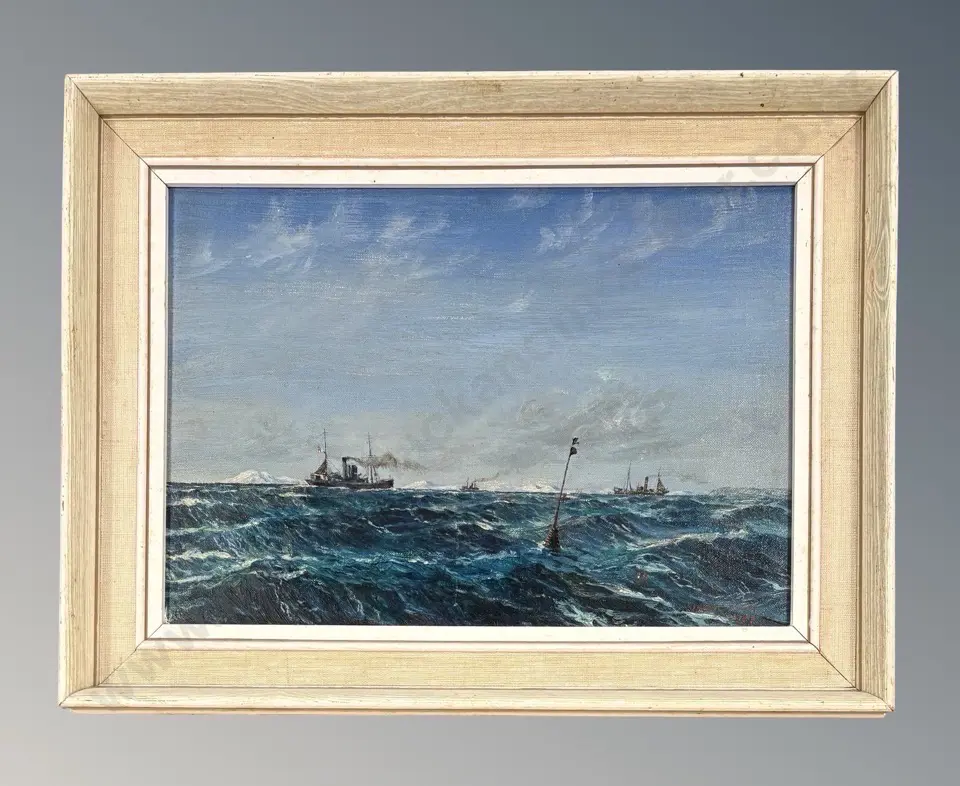 John Dallison - MS Doon on Patrol, oil on canvas, 240x345mm Image 1++