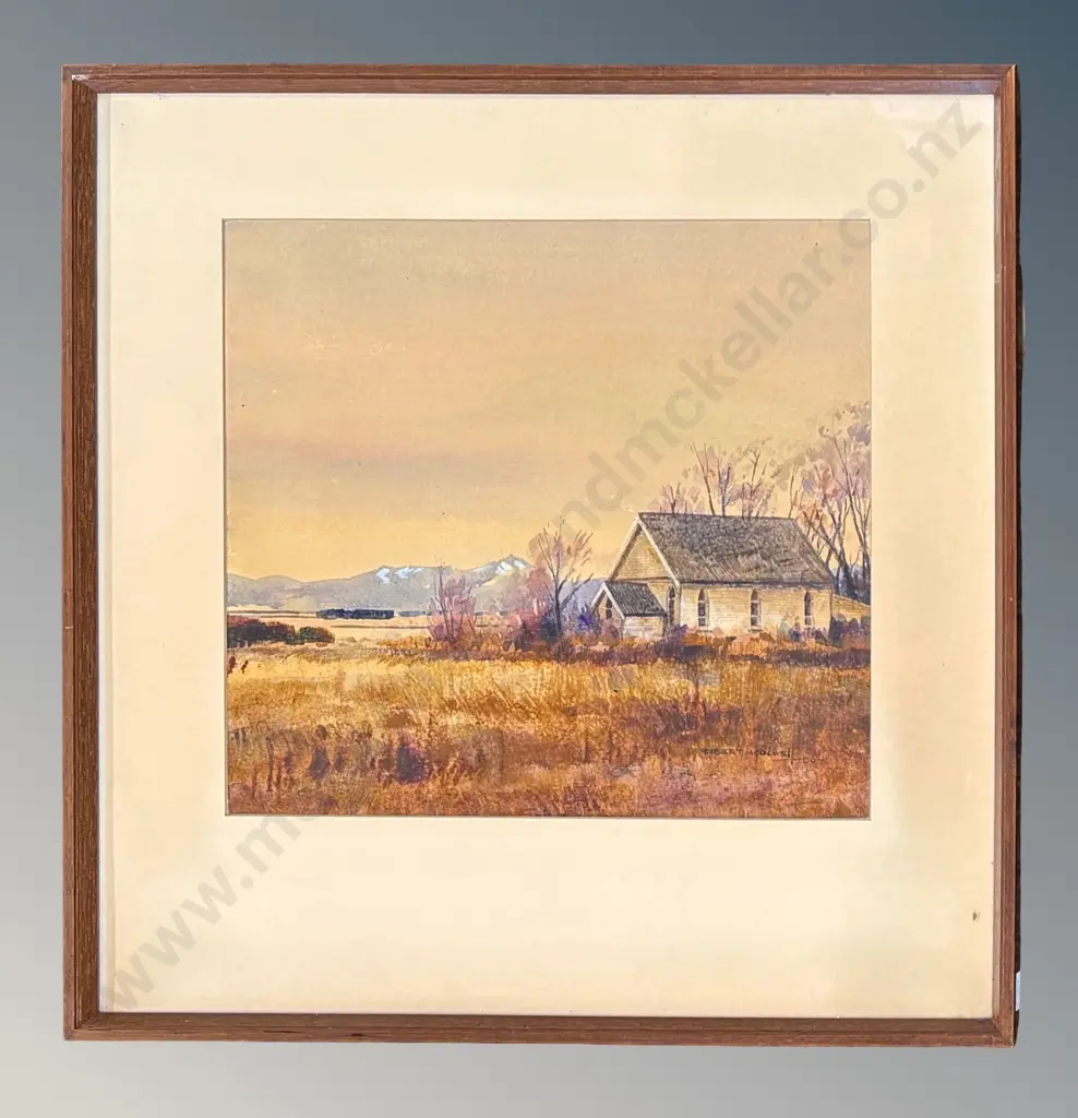 Robert McDowell - Staveley Church, Mid Canterbury, watercolour on paper, 315x345mm Image 1++