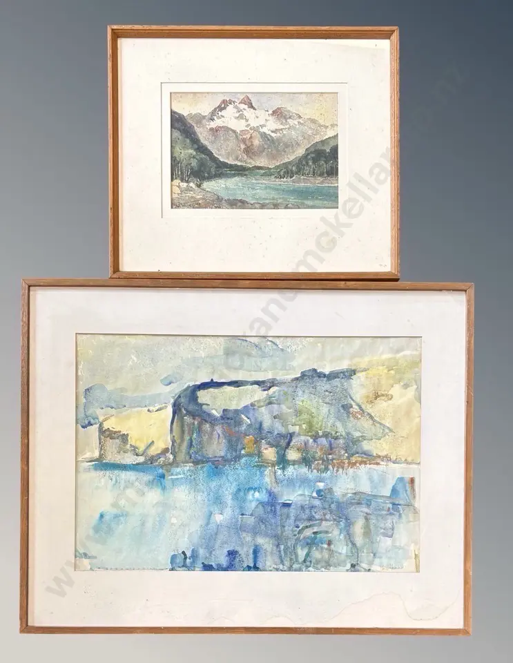 Unsigned - Rockscape, watercolour, Mary - Abstract Landscape, watercolour, A E Wildey - West Coast River, watercolour Image 1++
