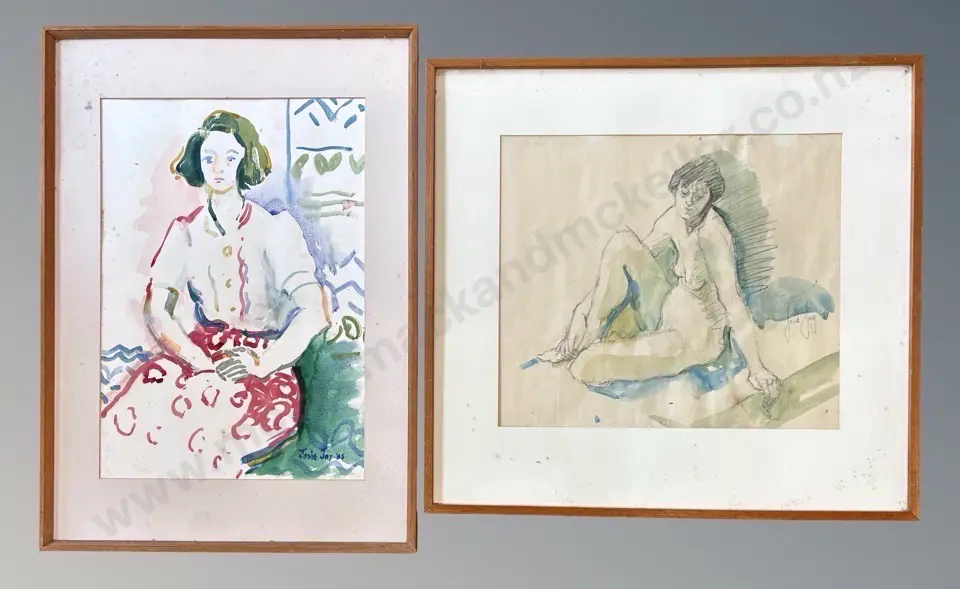Josie Jay (2) - Nude Study & Seated Figure watercolour and graphite on paper, 390x450mm, watercolour on paper 515x360mm Image 1++