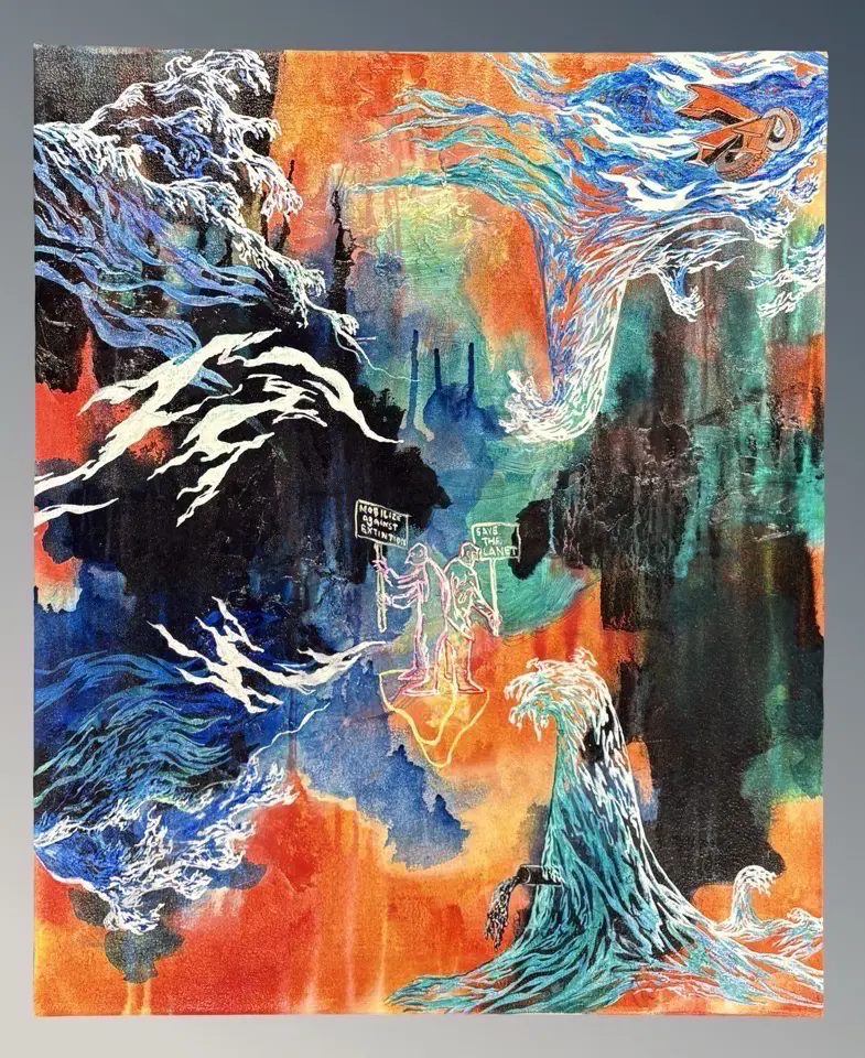 Michael Armstrong - Touching the Disaster (Humanity's Self Destructive Impulses), 2019, oil on canvas, 800x650mm Image 1++