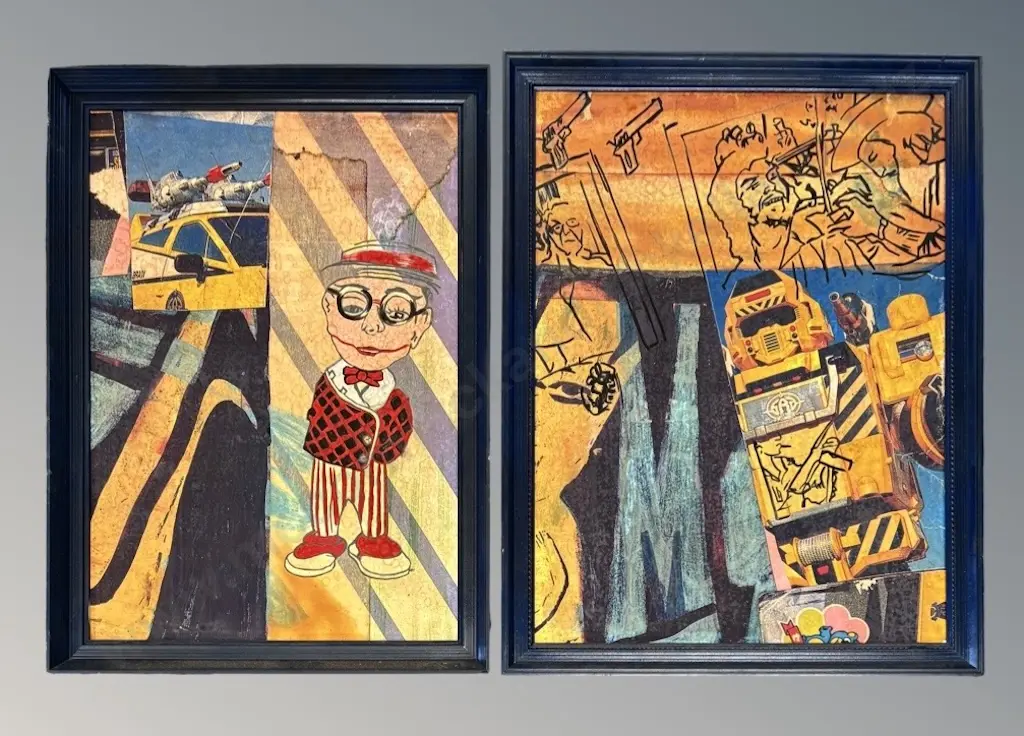  Unsigned - Robot and Funny Face Walker (2), mixed media, 590x445, 575x395mm Image 1++