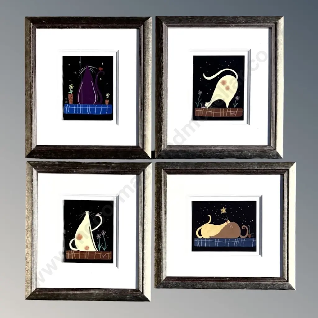 Kelly Jane (Hynes) - Cat Series (4), mixed media on board, 220x270mm ea Image 1++