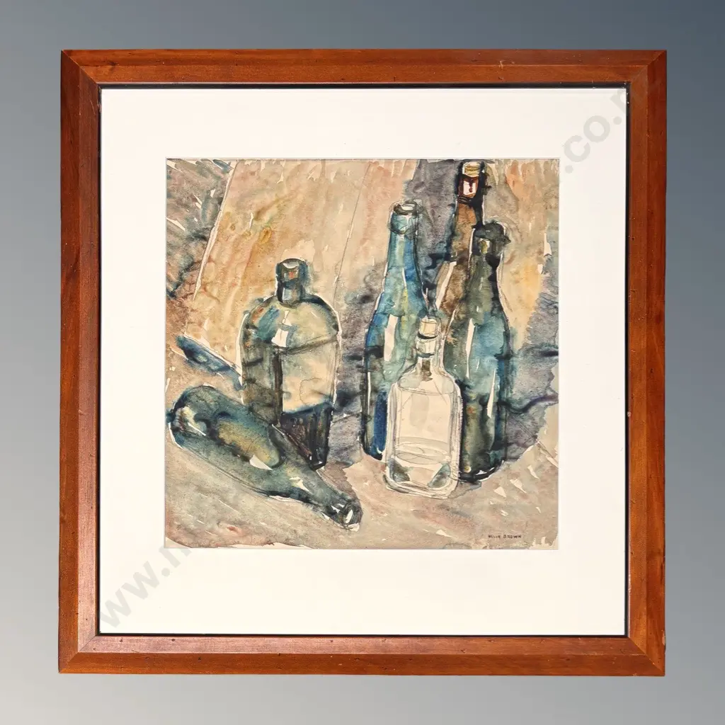 Helen Brown - Still Life, Bottles, watercolour on paper 395x395mm (no glass) Image 1++