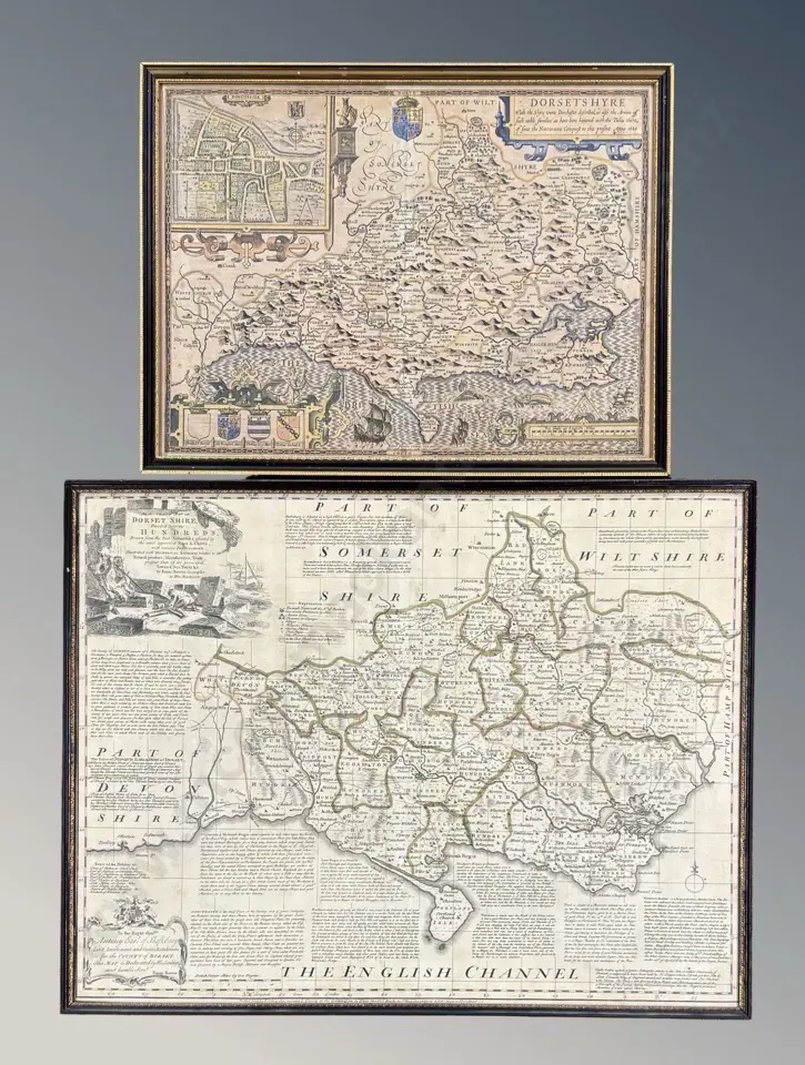 Map of Dorsetshyre 1610 Map 390x520mm and Map of Somerset Shire and Wiltshire 540x700mm Image 1++